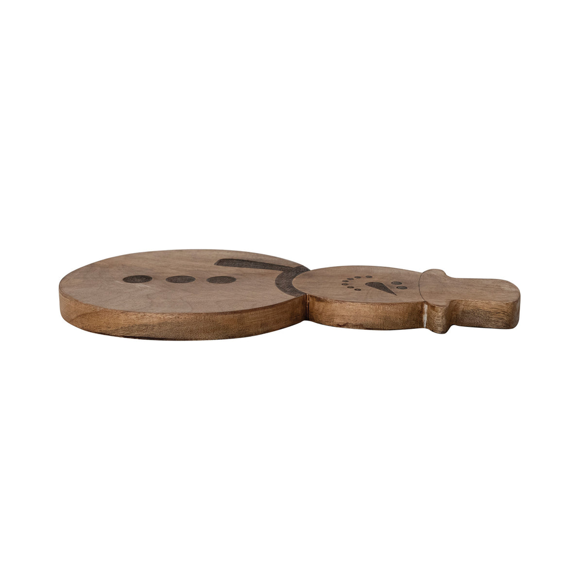 Mango Wood Laser Etched Snowman Shaped Cheese/Serving Board, Natural