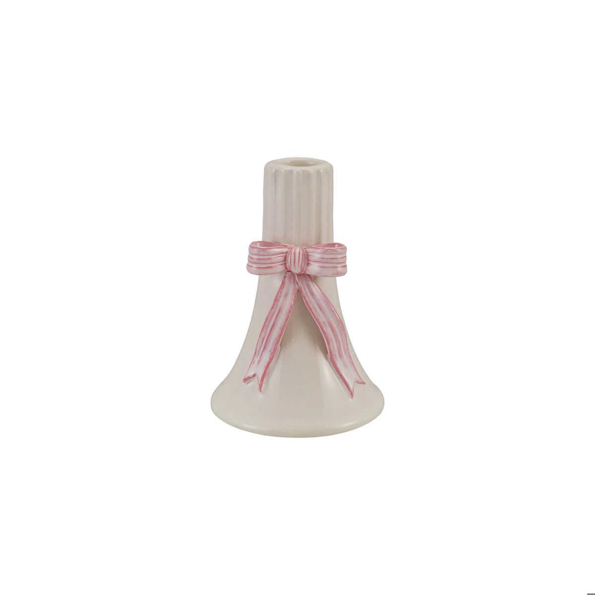 Hand-Painted Stoneware Fluted Taper Holder with Bow