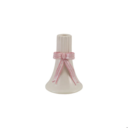 Hand-Painted Stoneware Fluted Taper Holder with Bow