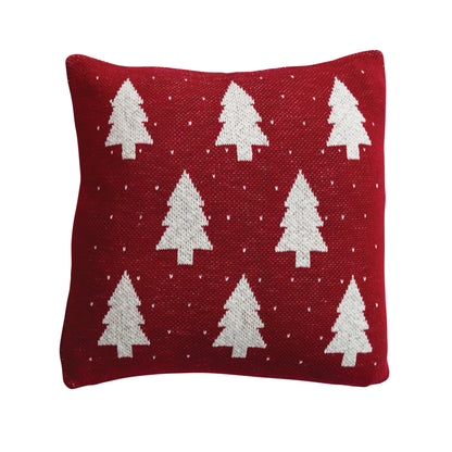 Square Cotton Knit Pillow with Tree & Heart