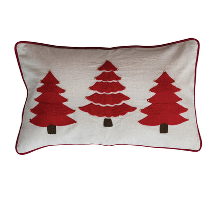 Cotton & Linen Lumbar Pillow with Trees