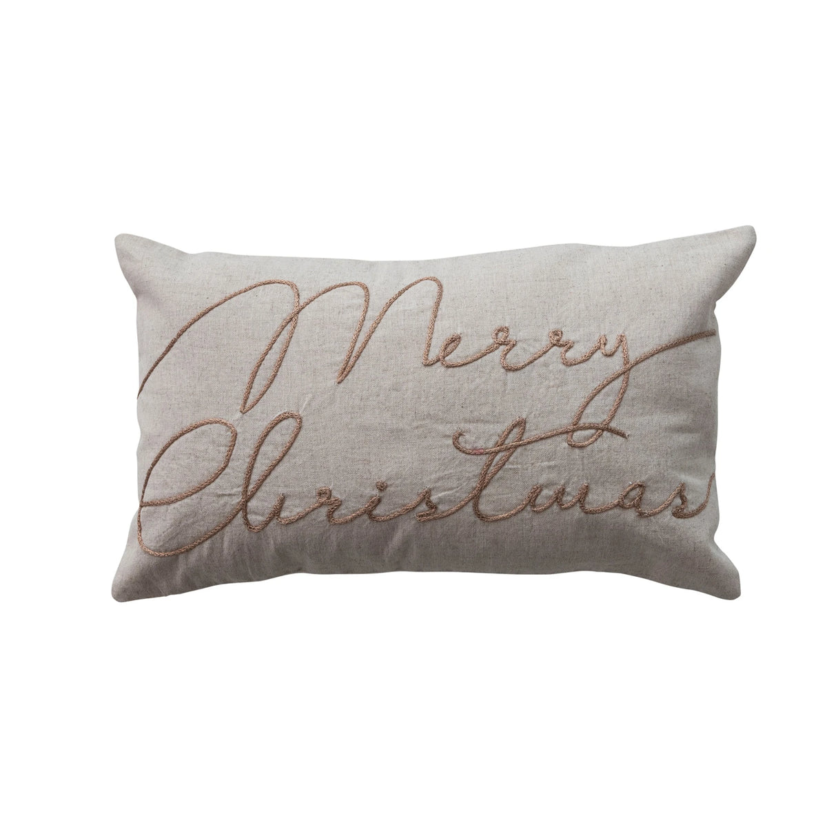 Cotton & Linen Lumbar Pillow with Embroidered "Merry Christmas",