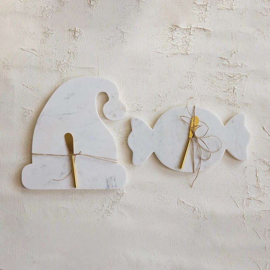 Marble Santa Hat Shaped Cheese/Serving Board with Canape Knife