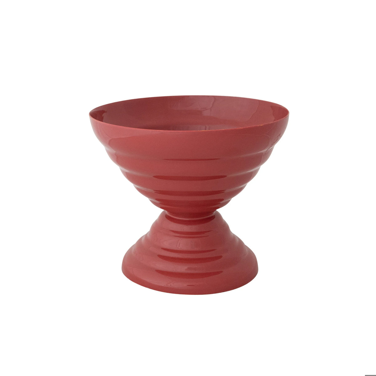 Enameled Metal Ribbed Footed Bowl, Berry Color