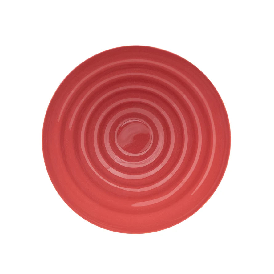 Enameled Metal Ribbed Footed Bowl, Berry Color