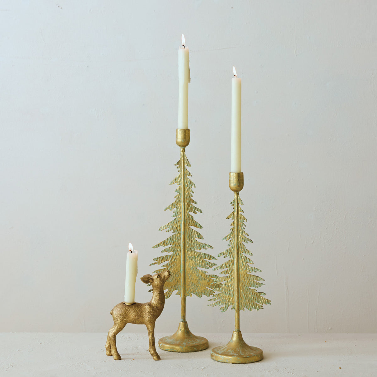 Resin Deer Shaped Taper Holder, Antique Gold Finish
