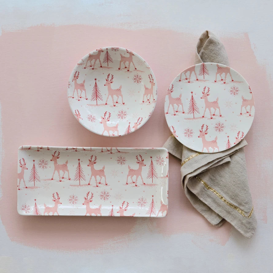 Bowl with Reindeer, Trees & Snowflakes Pattern