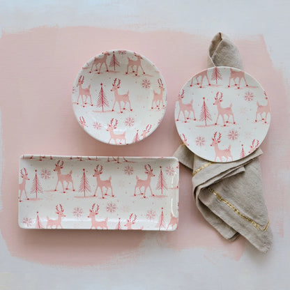 Bowl with Reindeer, Trees & Snowflakes Pattern