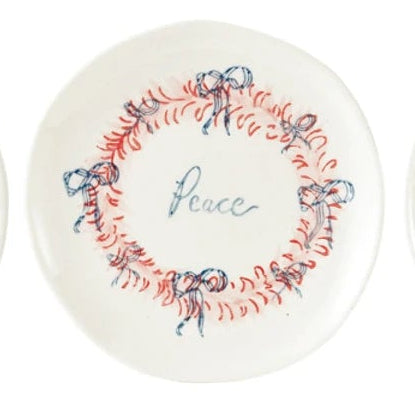 Stoneware Plate with Holiday Wreath & Word