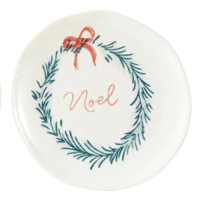 Stoneware Plate with Holiday Wreath & Word