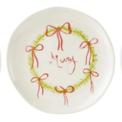 Stoneware Plate with Holiday Wreath & Word